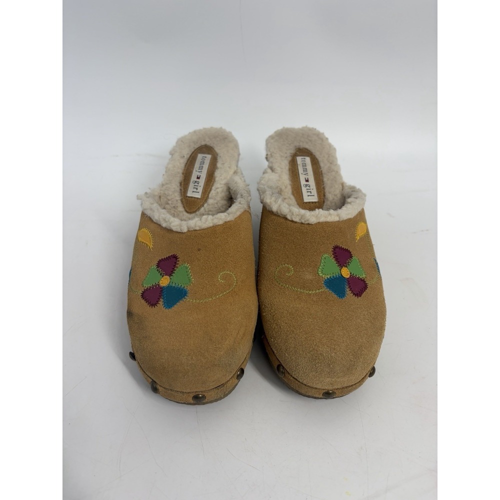 Tommy‎ Girl Y2K Boho Floral Embroidered Clogs Fur Lined Platform Mules 8 Hippie - Picture 2 of 11